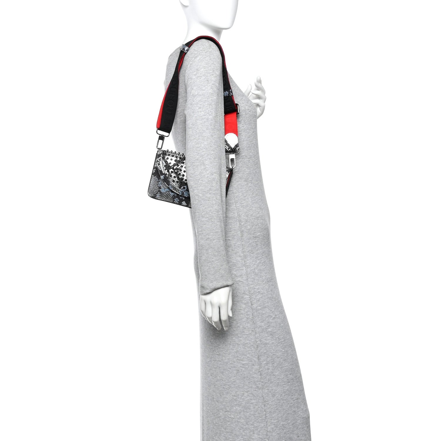 Christian Louboutin Metallic Snakeskin Spiked Explorafunk Wallet On Strap Gunmetal Black Multicolor 2 of 12