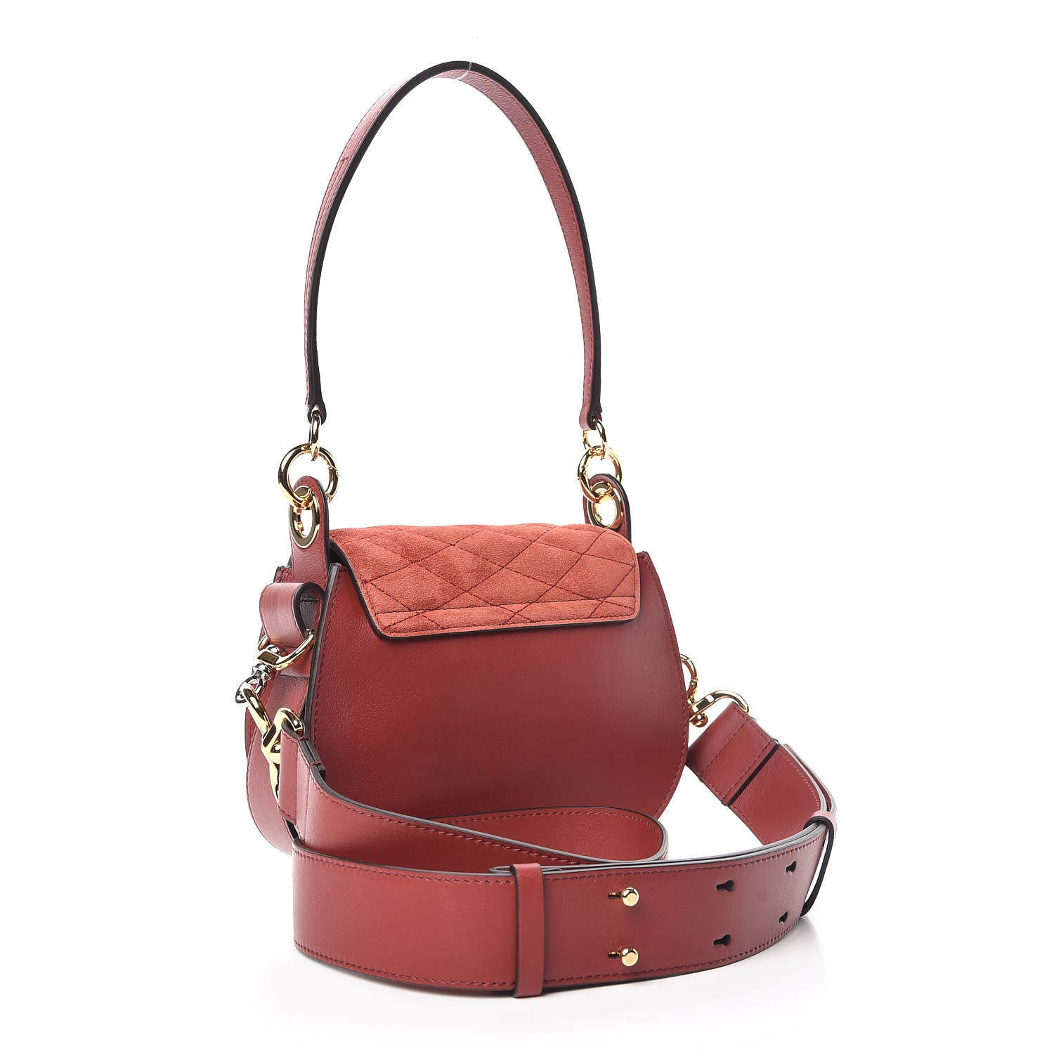 Chloe Suede Calfskin Quilted Embroidered Small Tess Bag Reddish Brown 4 of 8