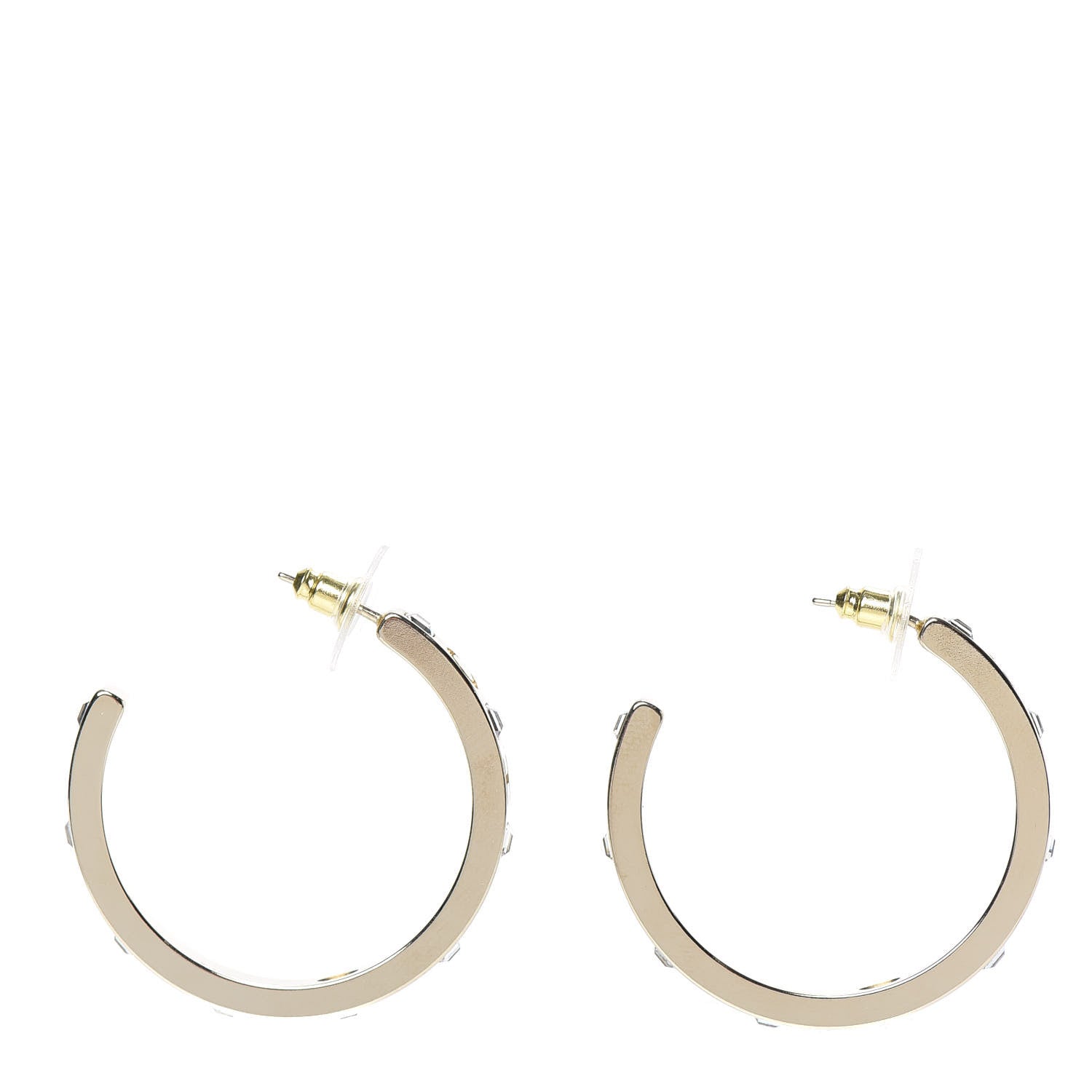 Chanel Metal Baguette Crystal Logo CC Hoop Earrings Gold 2 of 6
