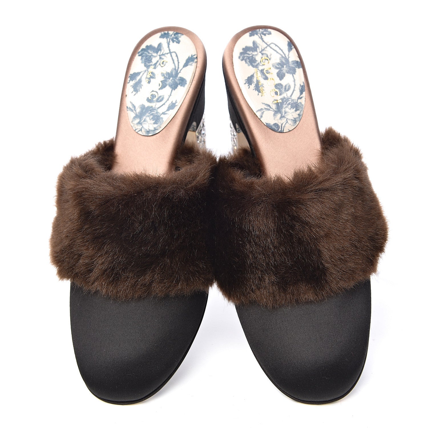 Gucci Mink Silk Satin Crystal Candy Mules 35.5 Scan Brown Black 9 of 10