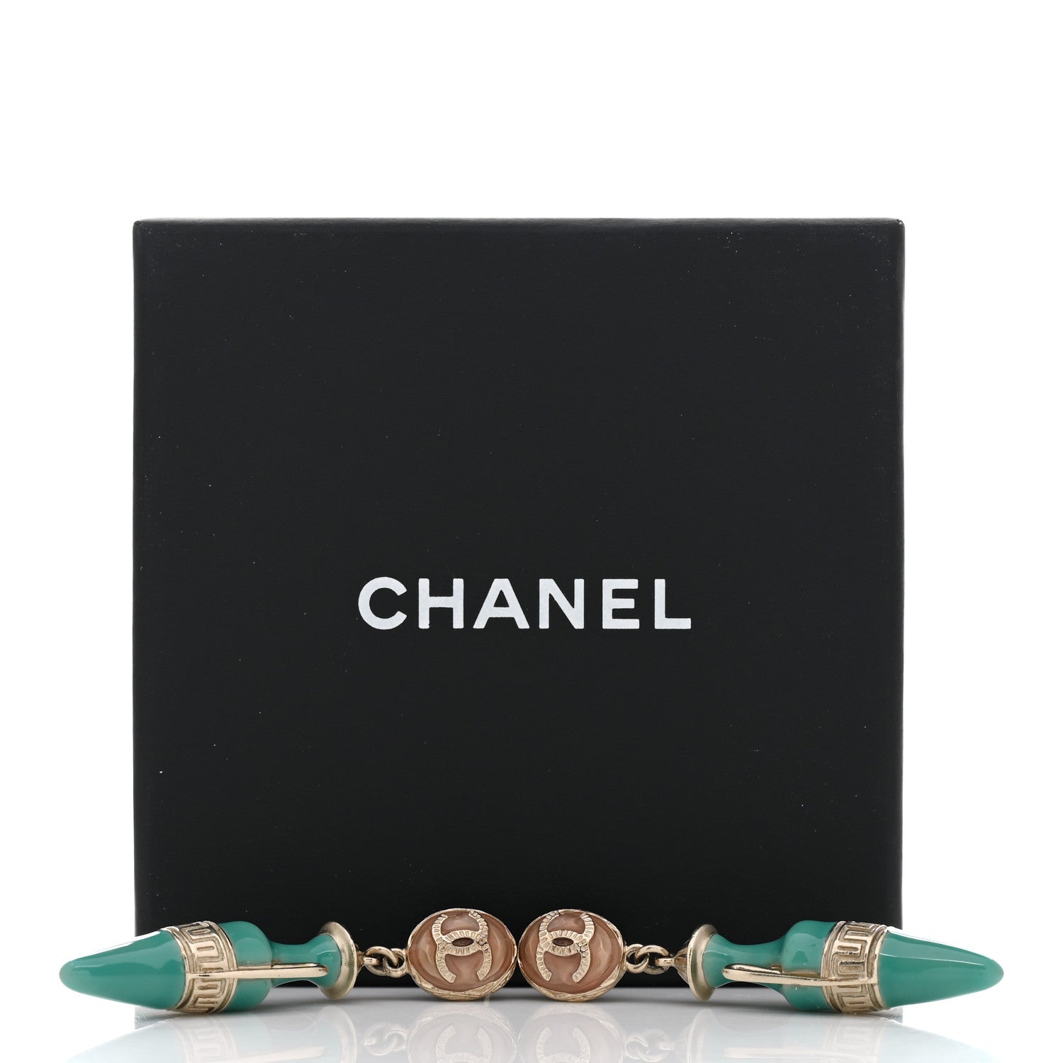 Chanel Metal Resin Ancient Greek Urn Drop Earrings Light Gold Turquoise 5 of 5