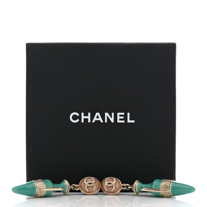 Chanel Metal Resin Ancient Greek Urn Drop Earrings Light Gold Turquoise 5 of 5