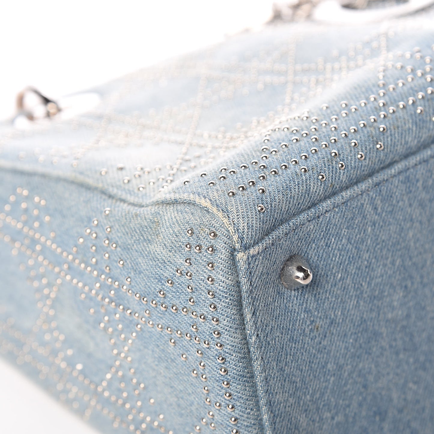 Denim Cannage Studded Medium Lady Dior Blue