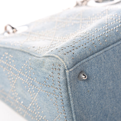 Christian Dior Denim Cannage Studded Medium Lady Dior Blue 8 of 16