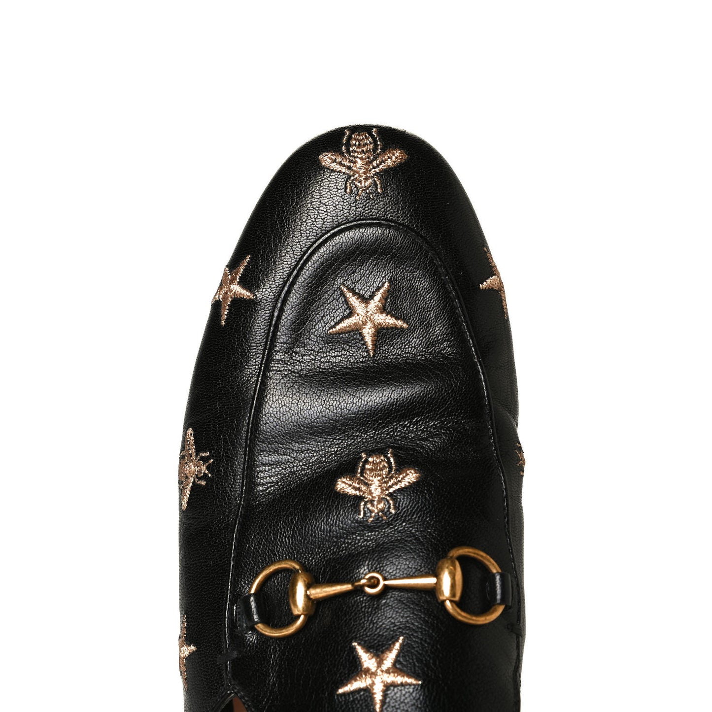 Goatskin Bee Star Embroidered Womens Princetown Slippers 38.5 Black
