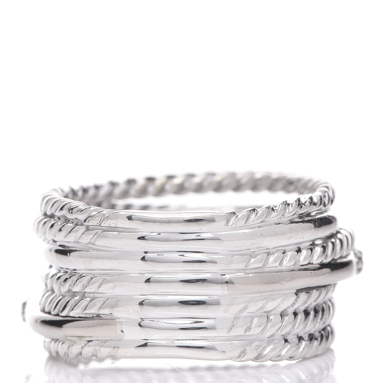 David Yurman Sterling Silver 14K White Gold Diamond 11mm Wide Crossover Cable Ring 52 6 3 of 4