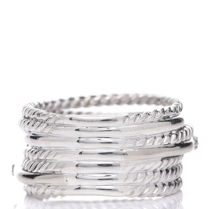 David Yurman Sterling Silver 14K White Gold Diamond 11mm Wide Crossover Cable Ring 52 6 3 of 4
