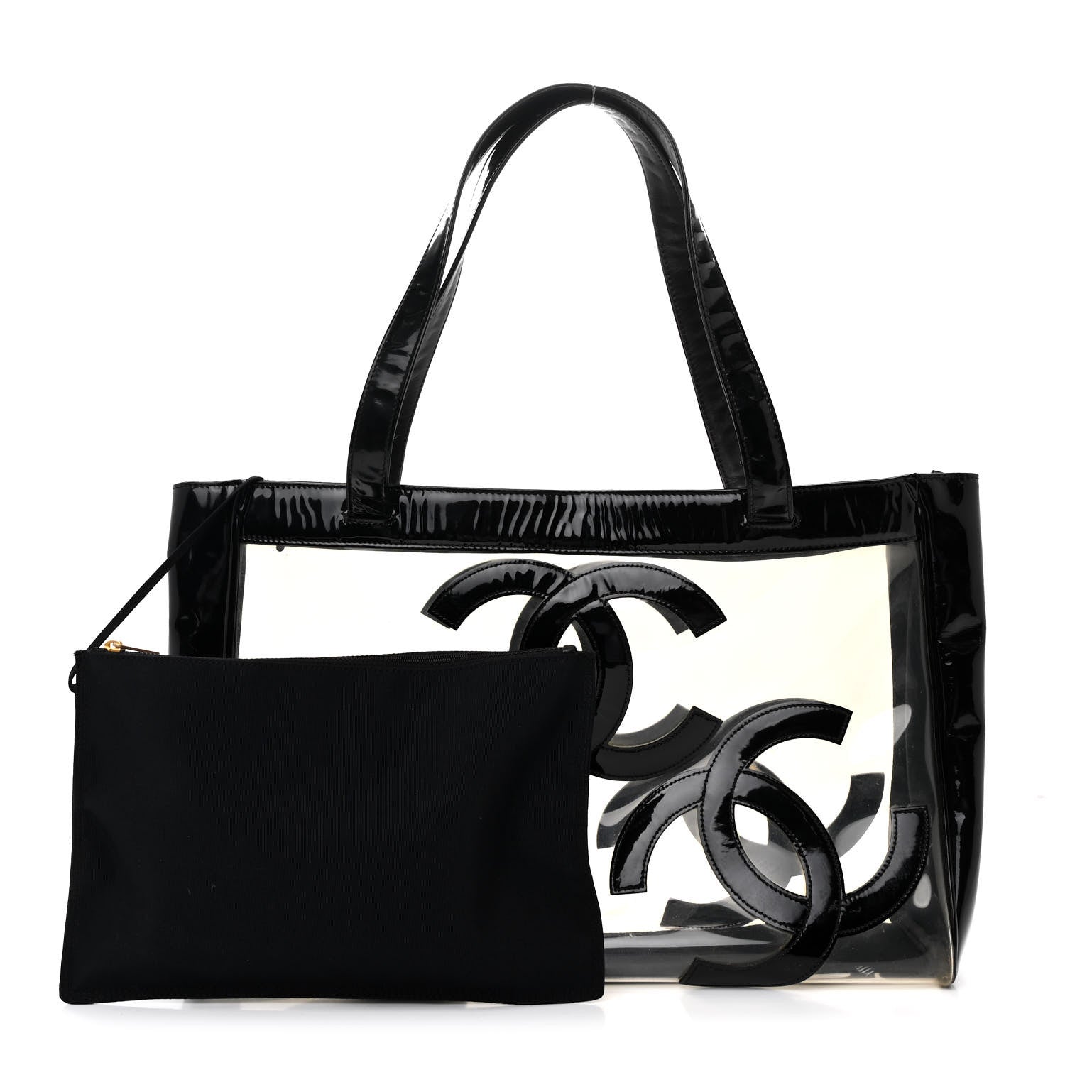 Chanel Vinyl Patent CC Logo Beach Tote Black 3 of 14