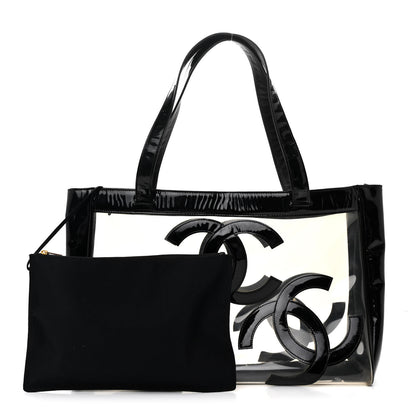 Chanel Vinyl Patent CC Logo Beach Tote Black 3 of 14