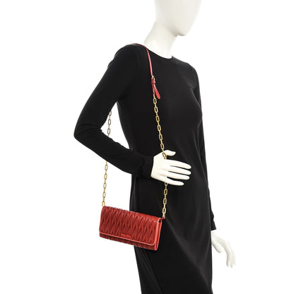 Miu Miu Nappa Matelasse Wallet On Chain Rosso 2 of 7