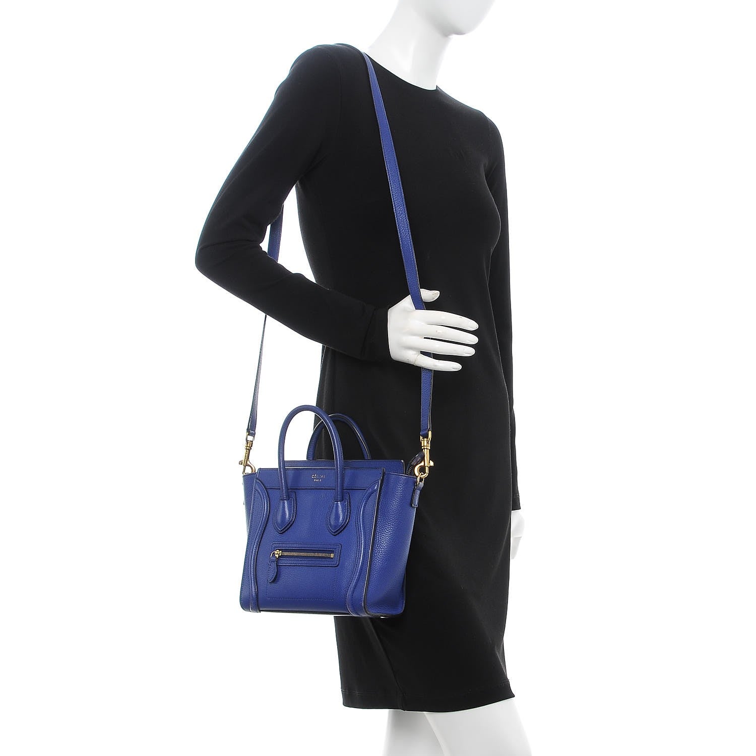 Celine Drummed Calfskin Nano Luggage Indigo 2 of 14
