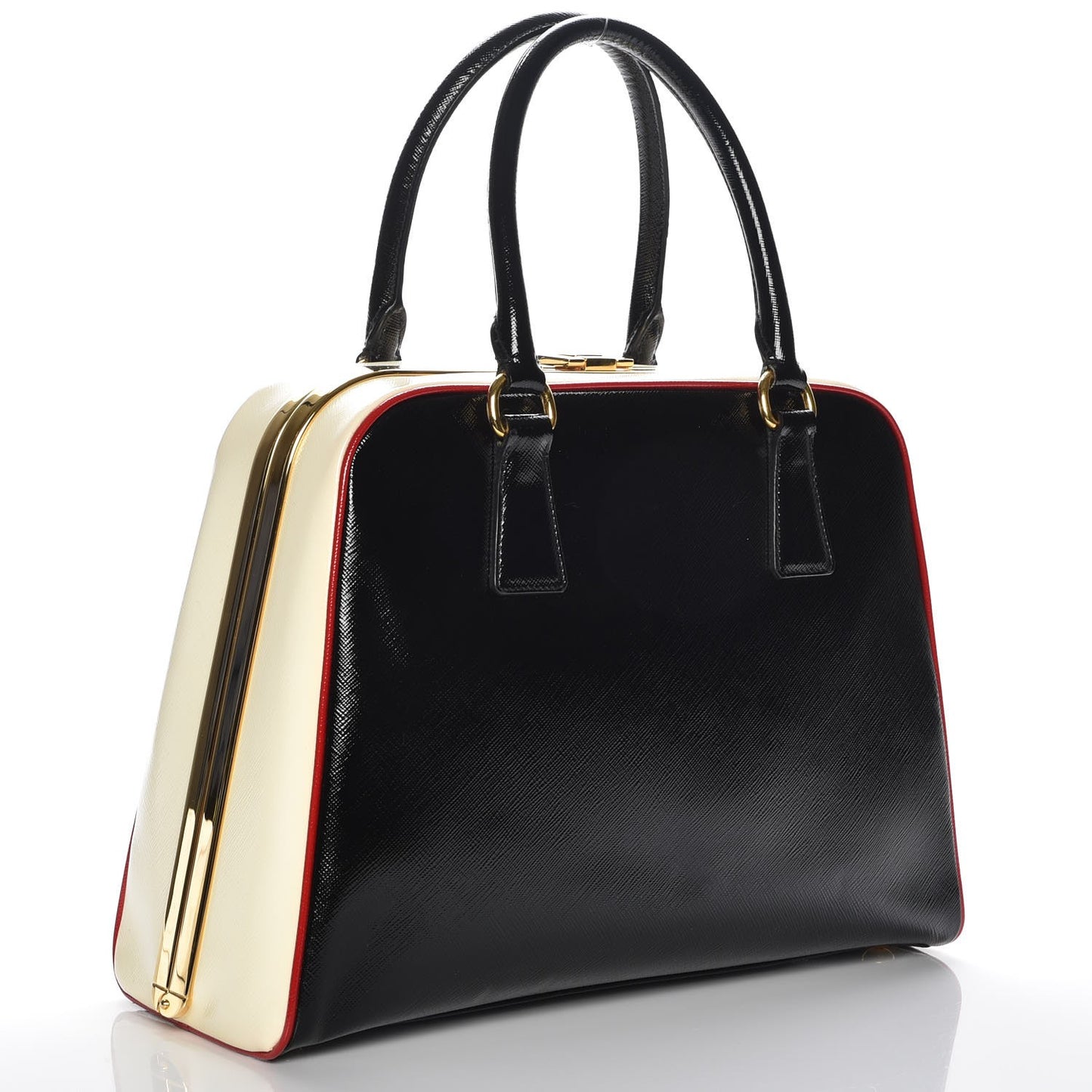 Saffiano Vernice Pyramid Bag Black White Rosso