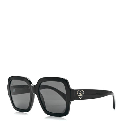 Chanel Acetate Square Heart Sunglasses 5479 Black 1 of 8
