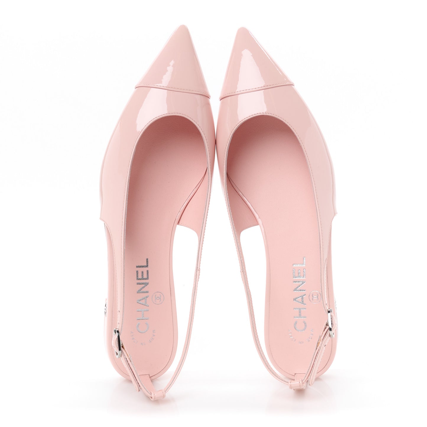 Patent Calfskin Cap Toe Slingback Flats 37.5 Light Pink