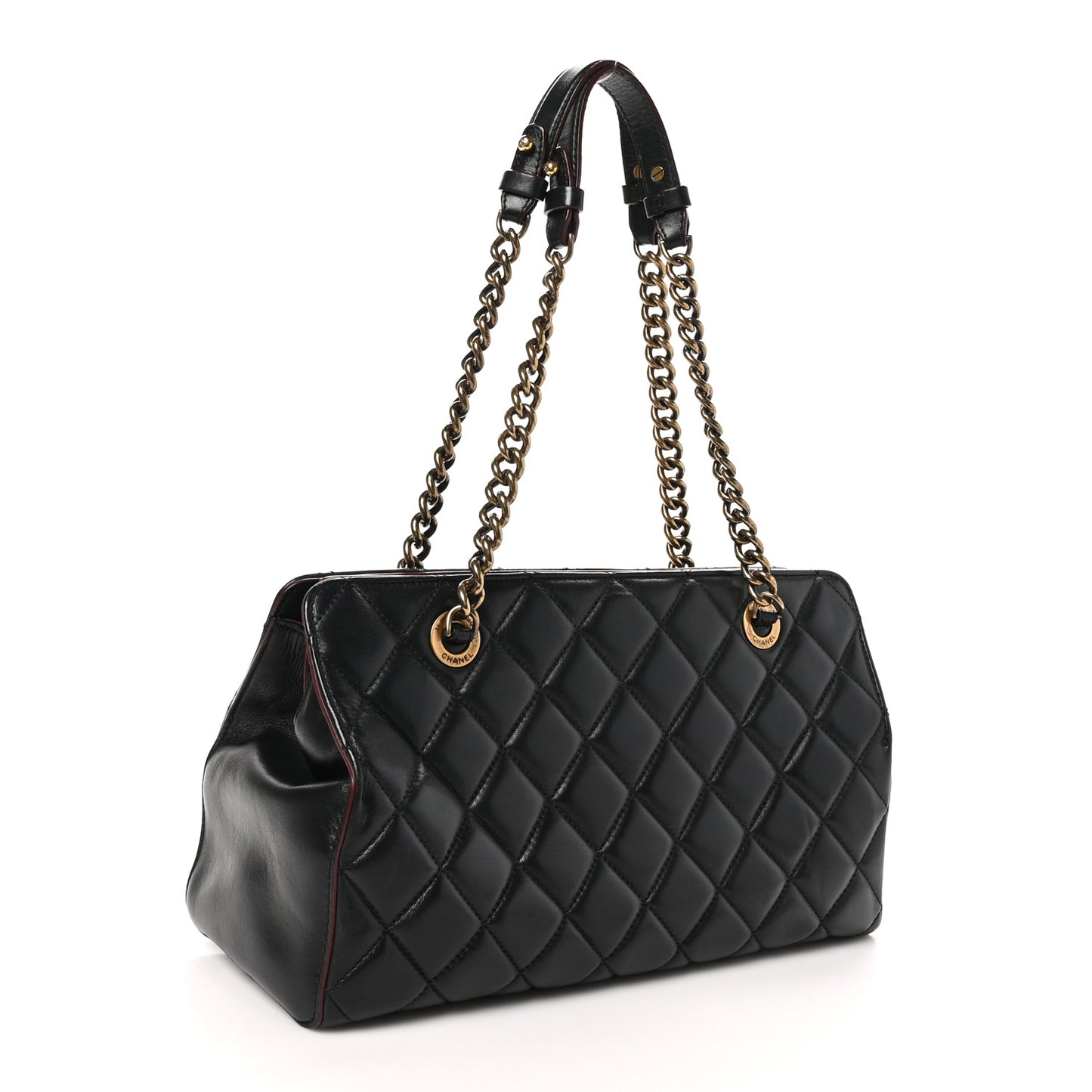 Calfskin Quilted Small Perfect Edge Tote Black