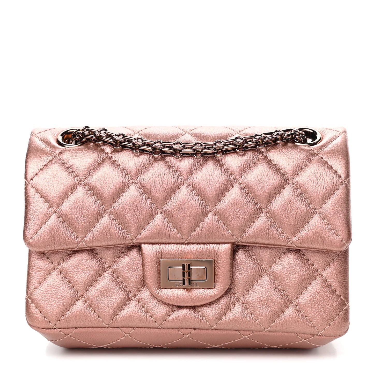 Metallic Grained Calfskin Quilted 2.55 Reissue Mini Flap Copper Pink