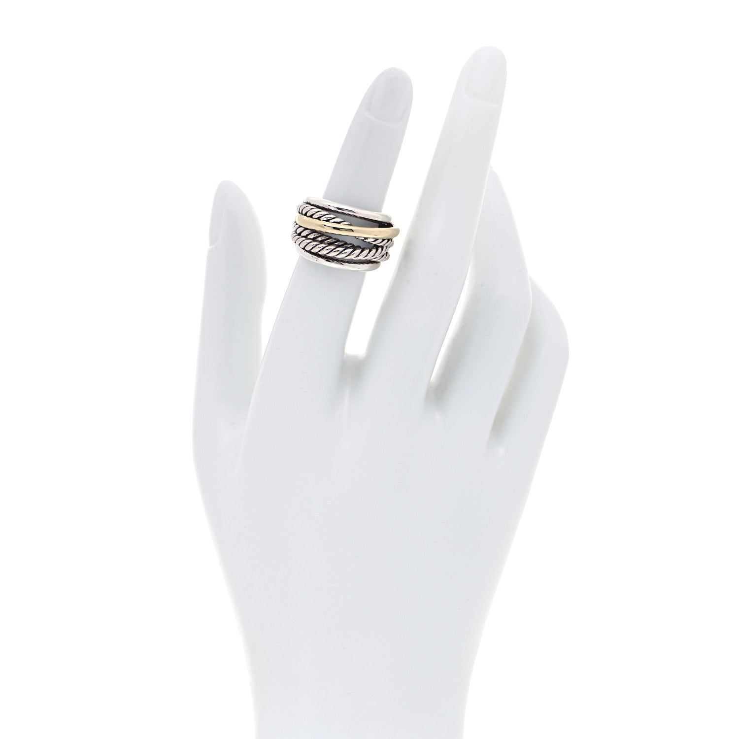 David Yurman Sterling Silver 14K Yellow Gold Narrow Crossover Ring 49 5 2 of 4