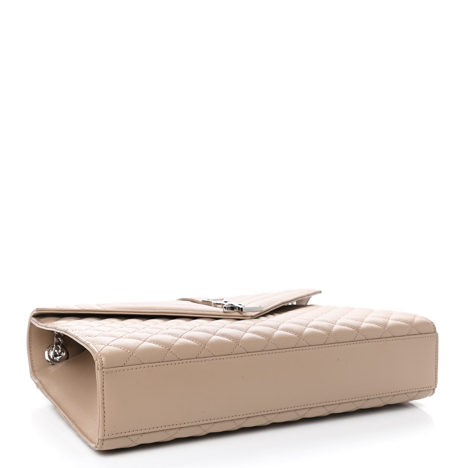 Saint Laurent Grain De Poudre Mixed Matelasse Large Triquilt Monogram Satchel Dark Beige 3 of 4