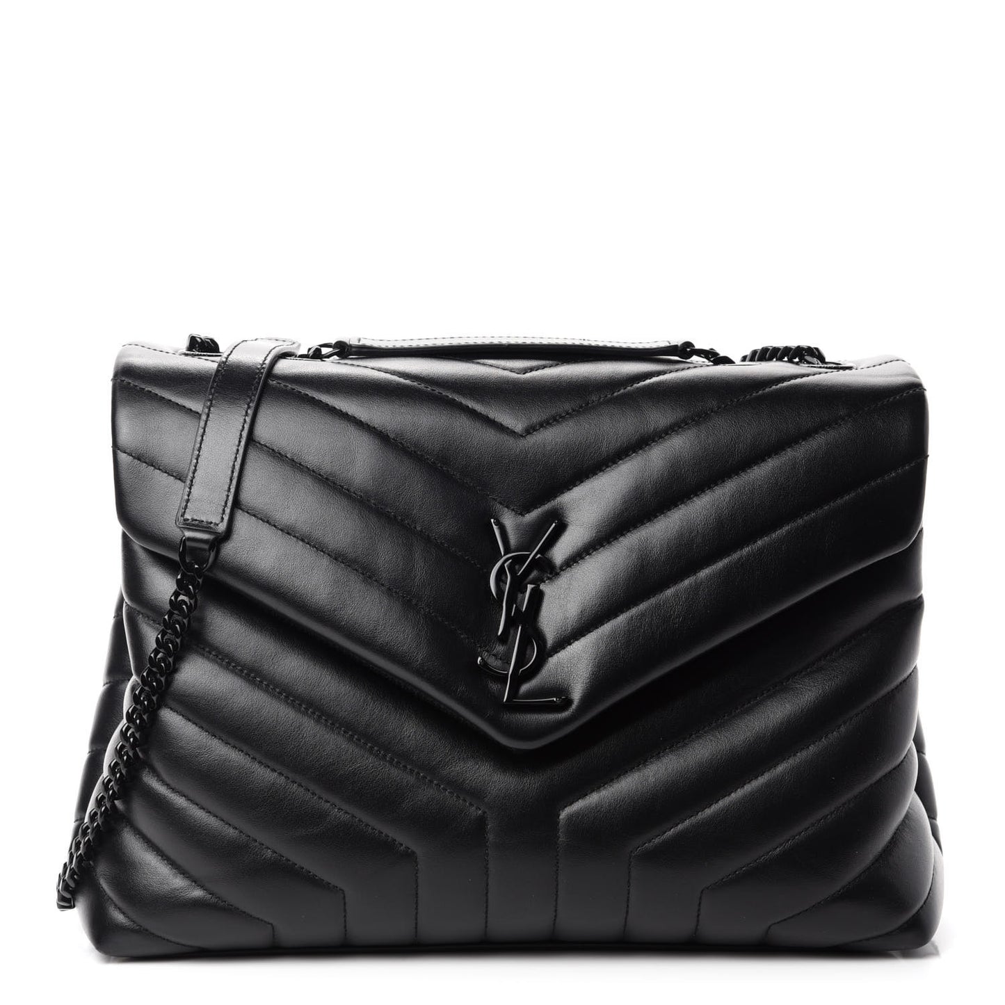 Calfskin Y Quilted Monogram Medium Loulou Chain Satchel Black