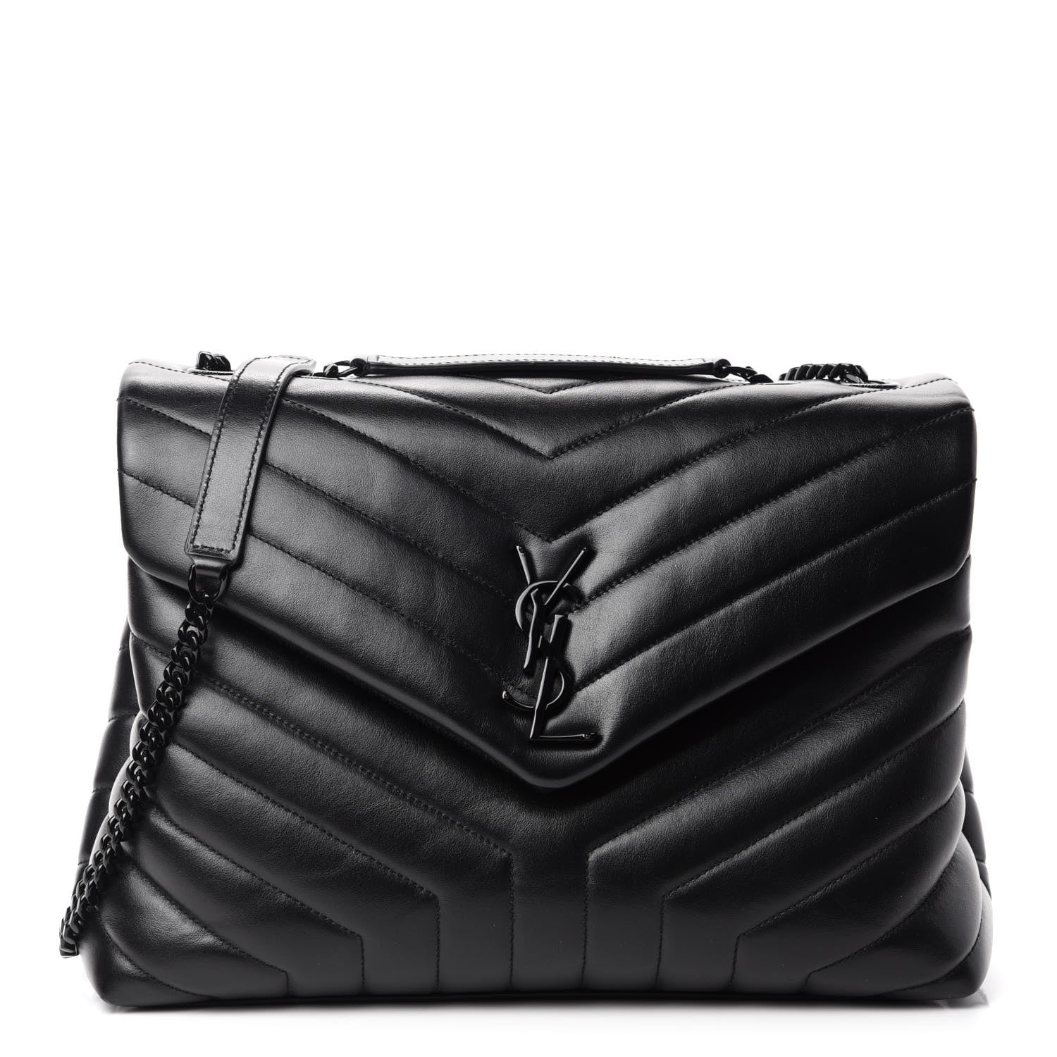 Saint Laurent Calfskin Y Quilted Monogram Medium Loulou Chain Satchel Black 1 of 11