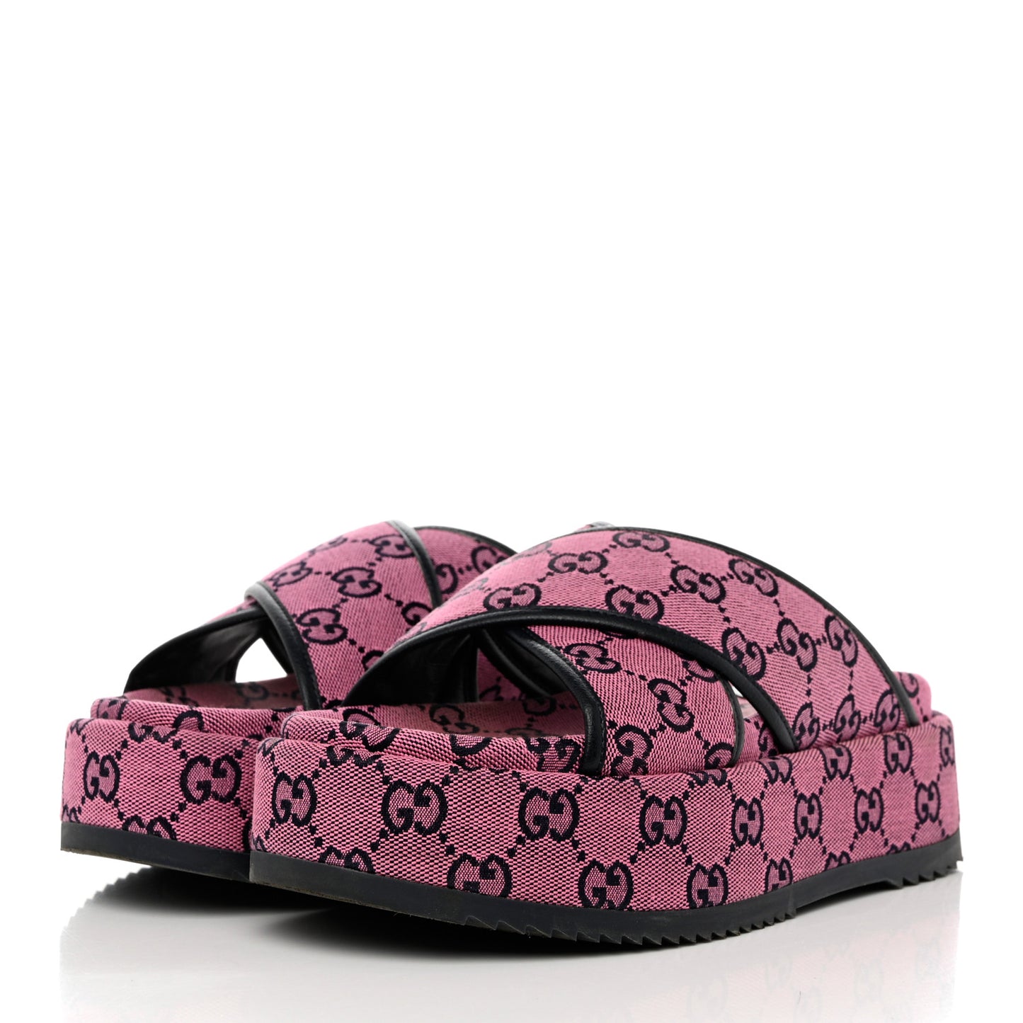 Monogram Multicolor Criss Cross Platform Slide Sandals 37.5 Pink Blue