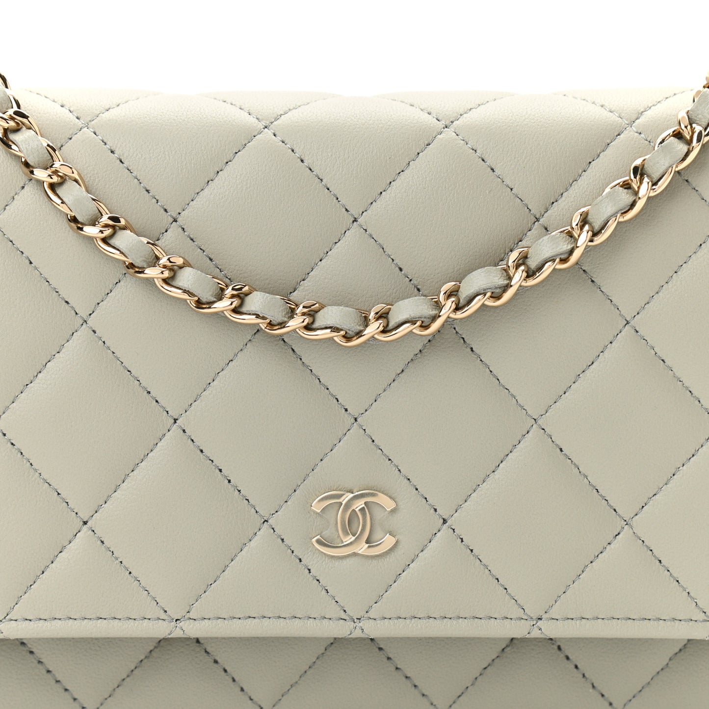 Lambskin Quilted Wallet On Chain WOC Grey