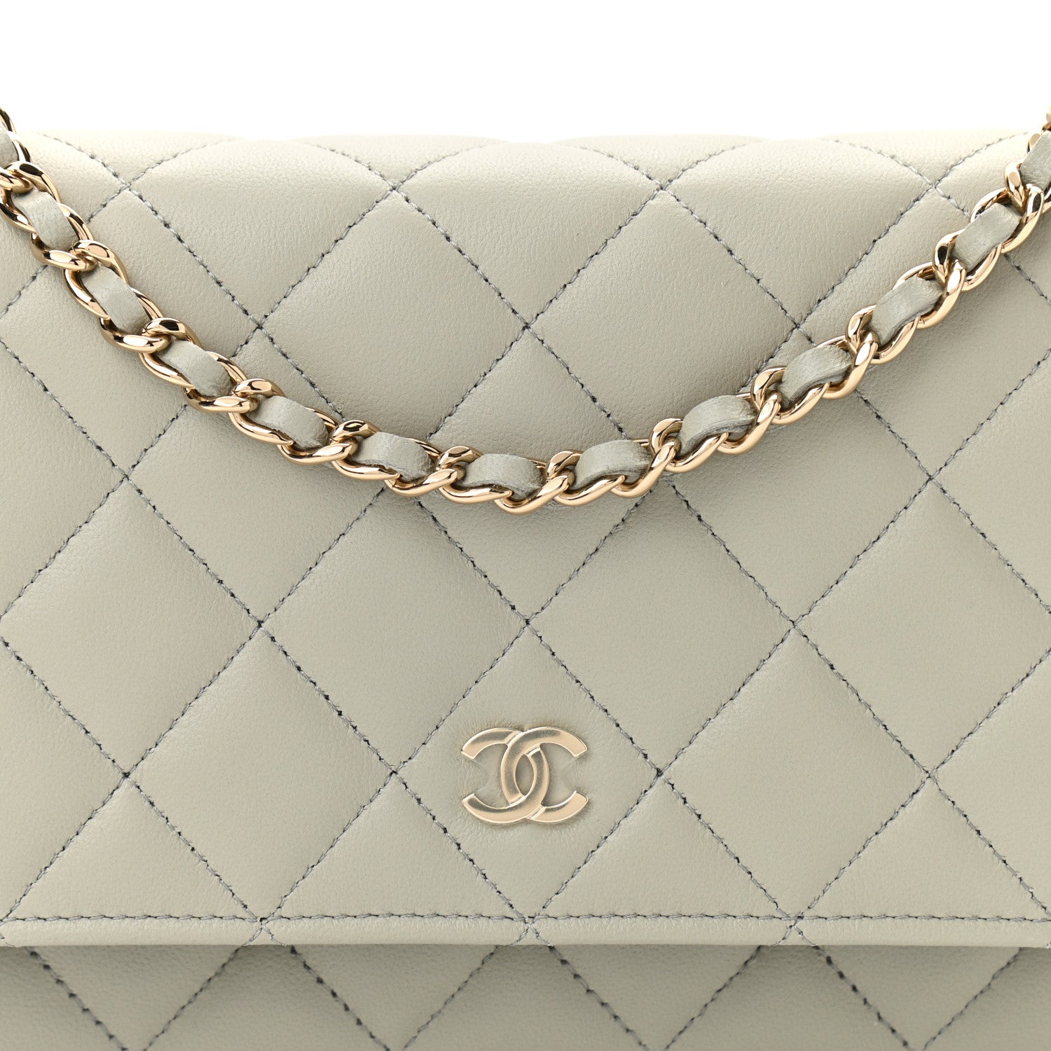 Chanel Lambskin Quilted Wallet On Chain WOC Grey 9 of 12