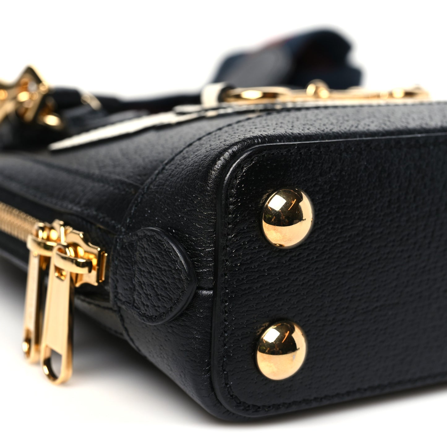 X ADIDAS Textured Dollar Calfskin Web Trefoil Mini Horsebit 1955 Top Handle Bag Black Off White