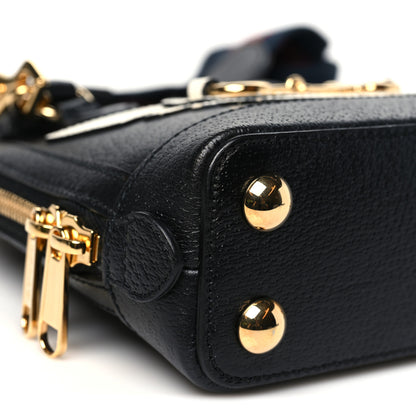 Gucci X ADIDAS Textured Dollar Calfskin Web Trefoil Mini Horsebit 1955 Top Handle Bag Black Off White 9 of 10