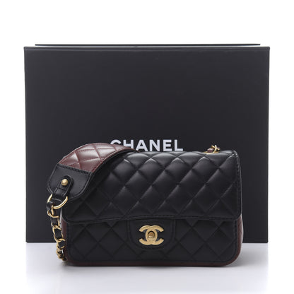 Chanel Calfskin Quilted Small Strap Into Flap Bag Black Brown 12 of 12