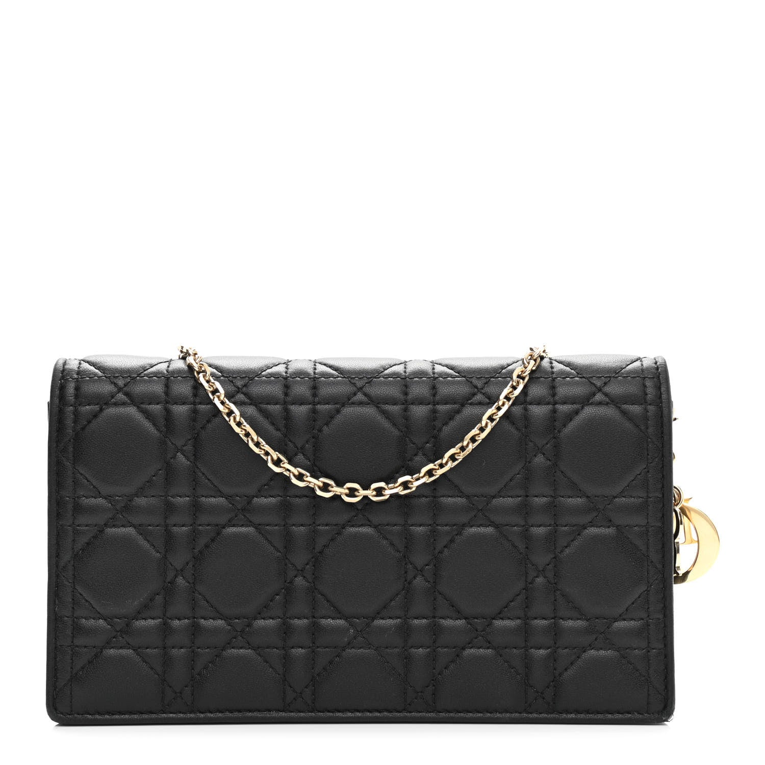 Christian Dior Lambskin Cannage Lady Dior Chain Wallet Black 3 of 13
