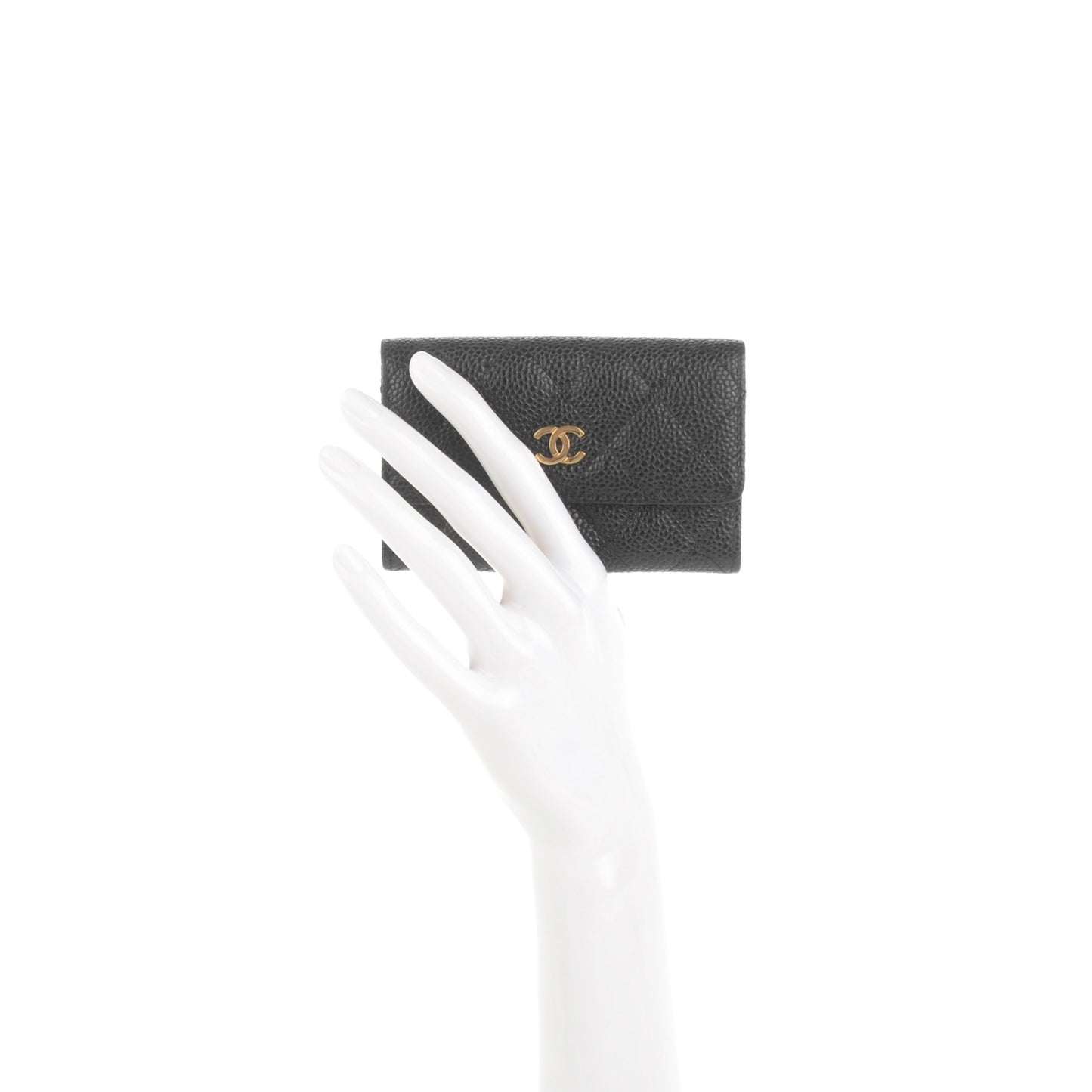 Caviar Quilted Flap Card Holder Black