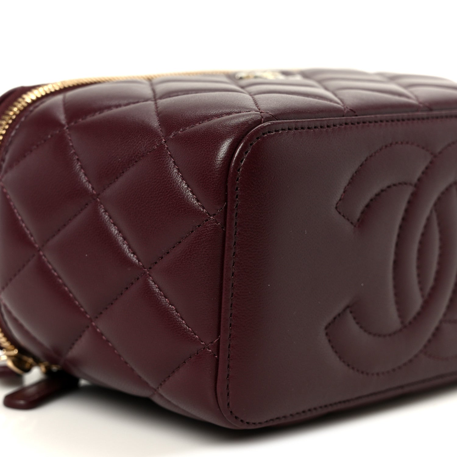 Chanel Lambskin Quilted Small Top Handle Vanity Case With Chain Burgundy 9 of 10