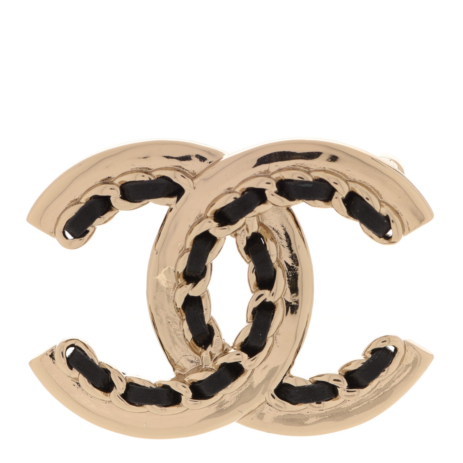 Chanel Lambskin Chain CC Chain Brooch Black Gold 1 of 5