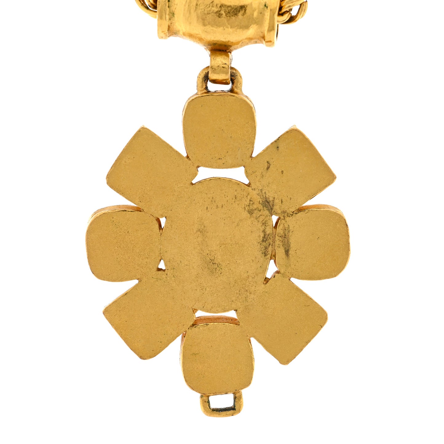 Gripoix Poured Glass CC Pendant Necklace Gold Black