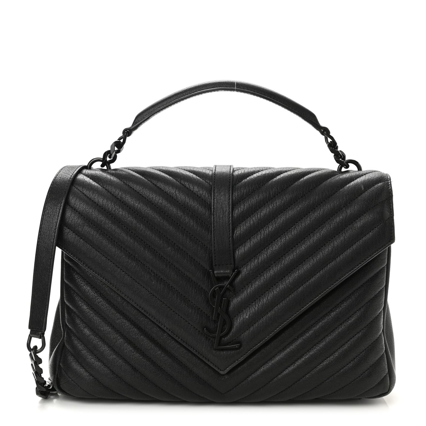 Sheepskin Matelasse Chevron Monogram Monochrome Large College Satchel Black