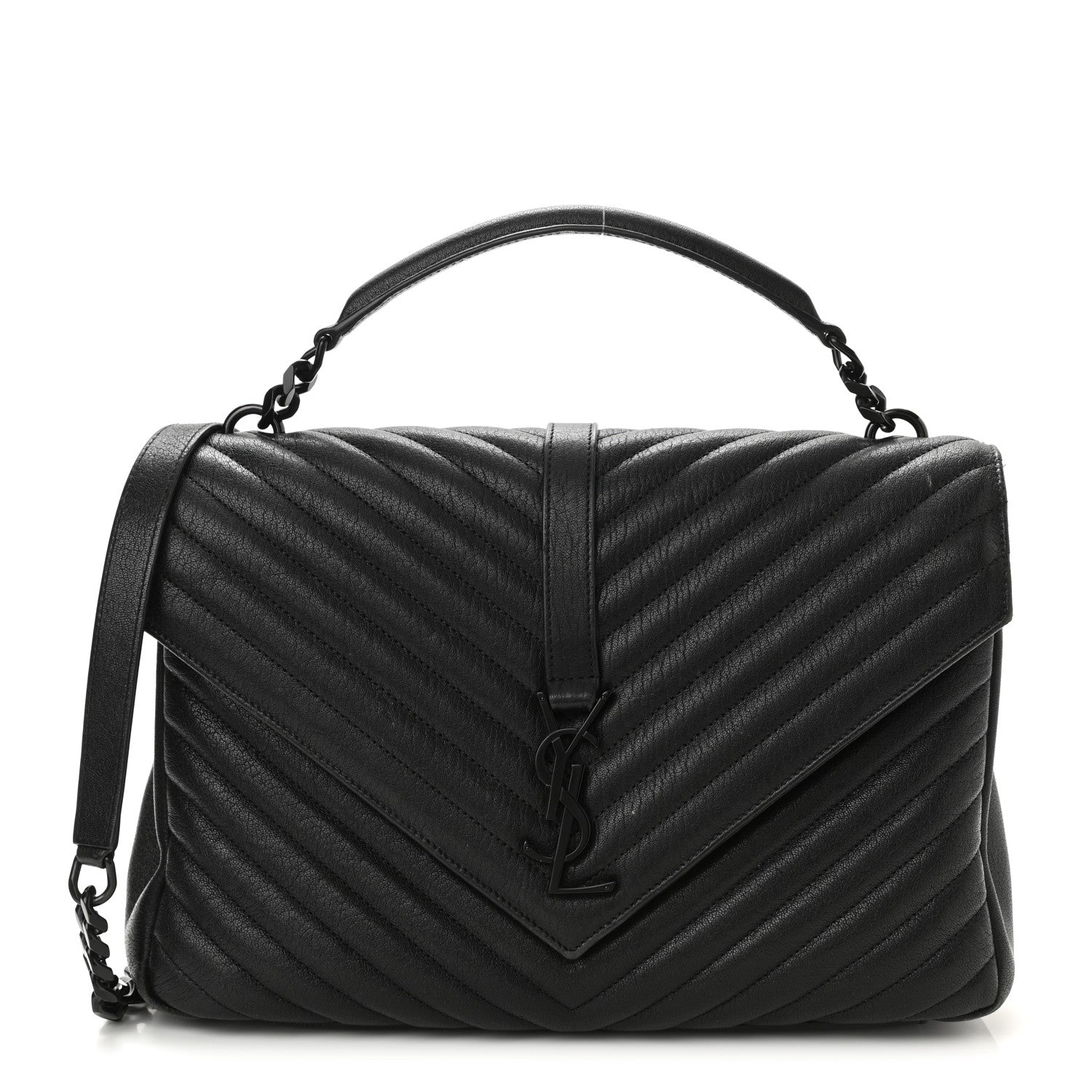 Saint Laurent Sheepskin Matelasse Chevron Monogram Monochrome Large College Satchel Black 1 of 13