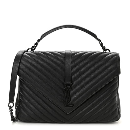 Saint Laurent Sheepskin Matelasse Chevron Monogram Monochrome Large College Satchel Black 1 of 13
