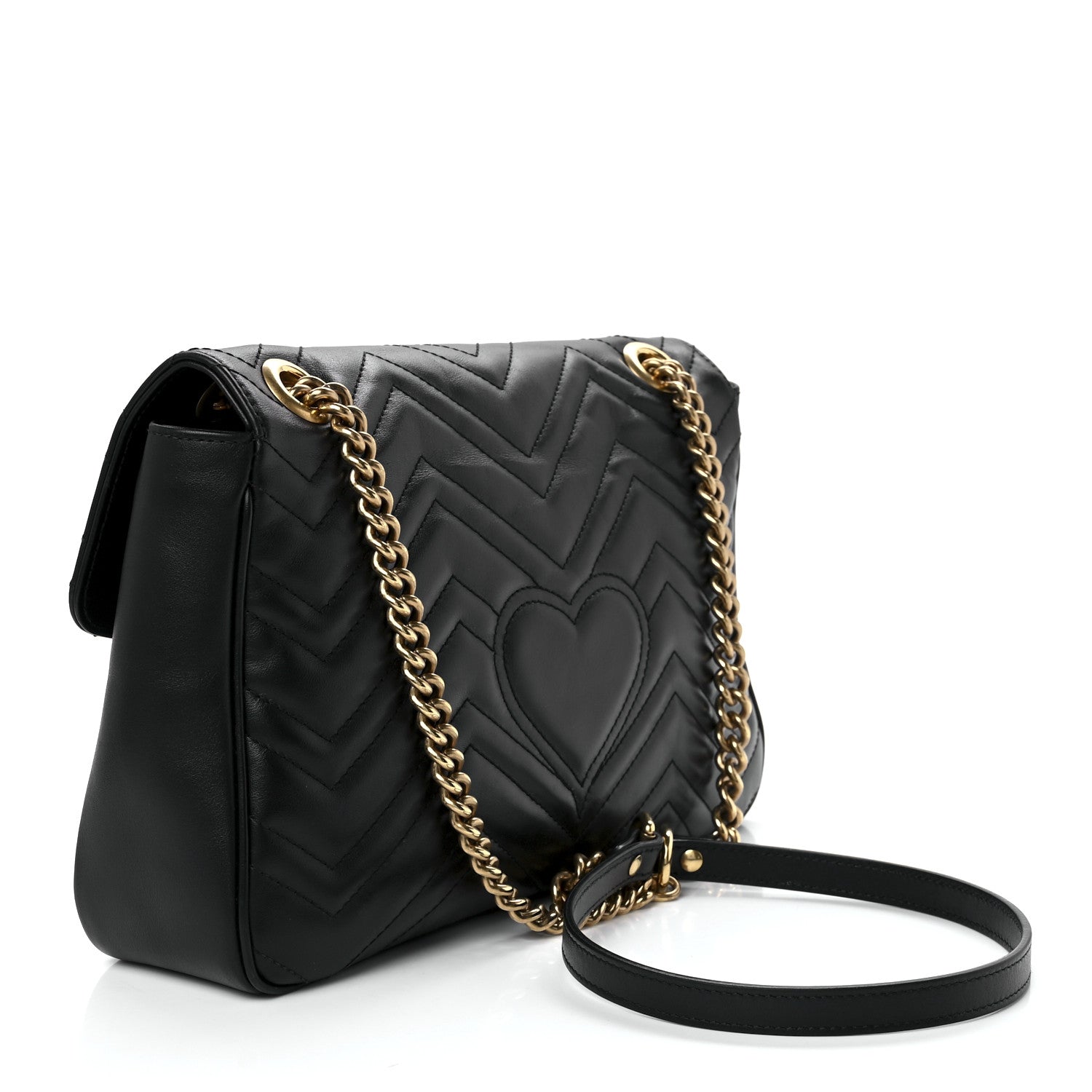Gucci Calfskin Matelasse Medium GG Marmont Shoulder Bag Black 3 of 13