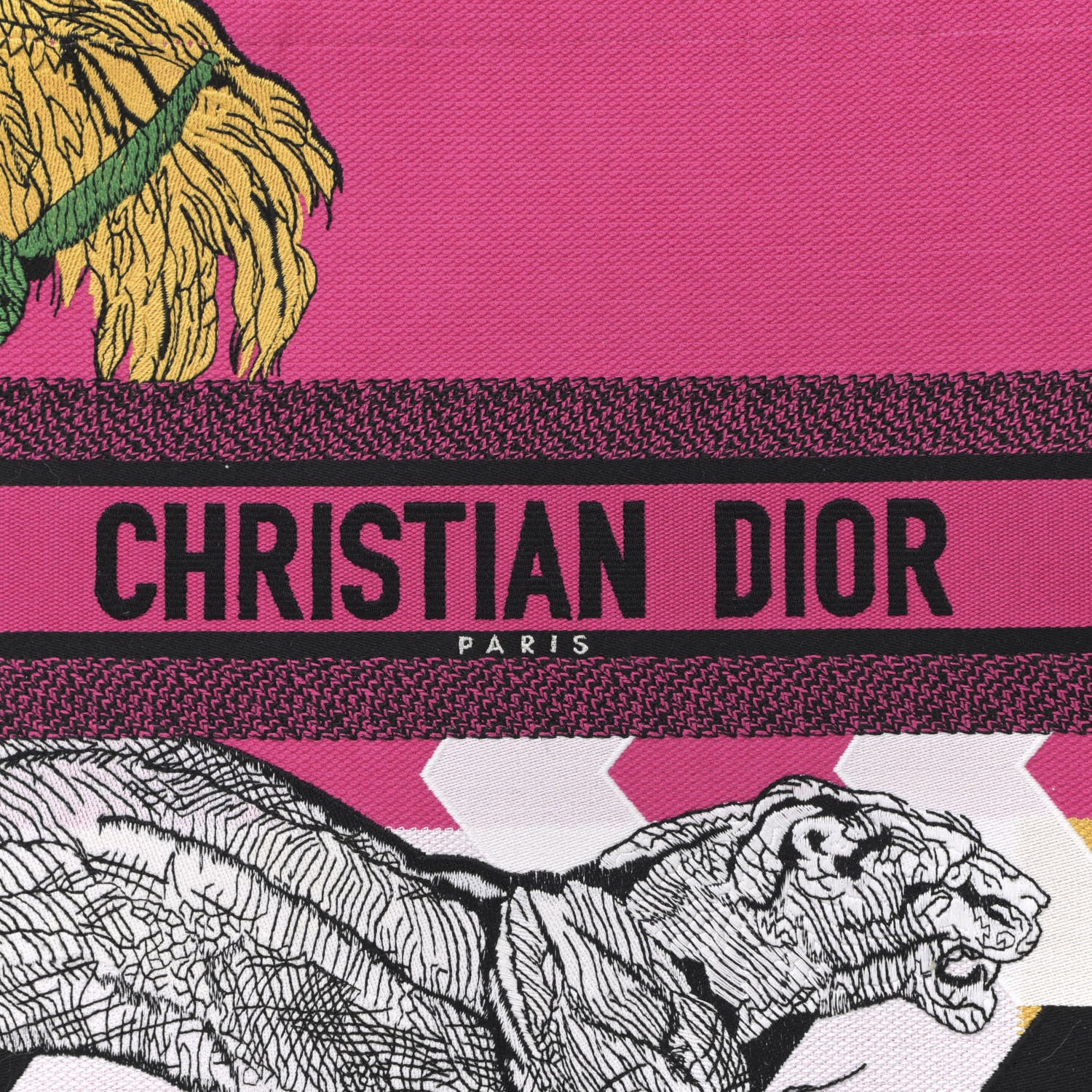 Christian Dior Canvas Embroidered Large Jungle Pop Book Tote Fuchsia Multicolor 8 of 12