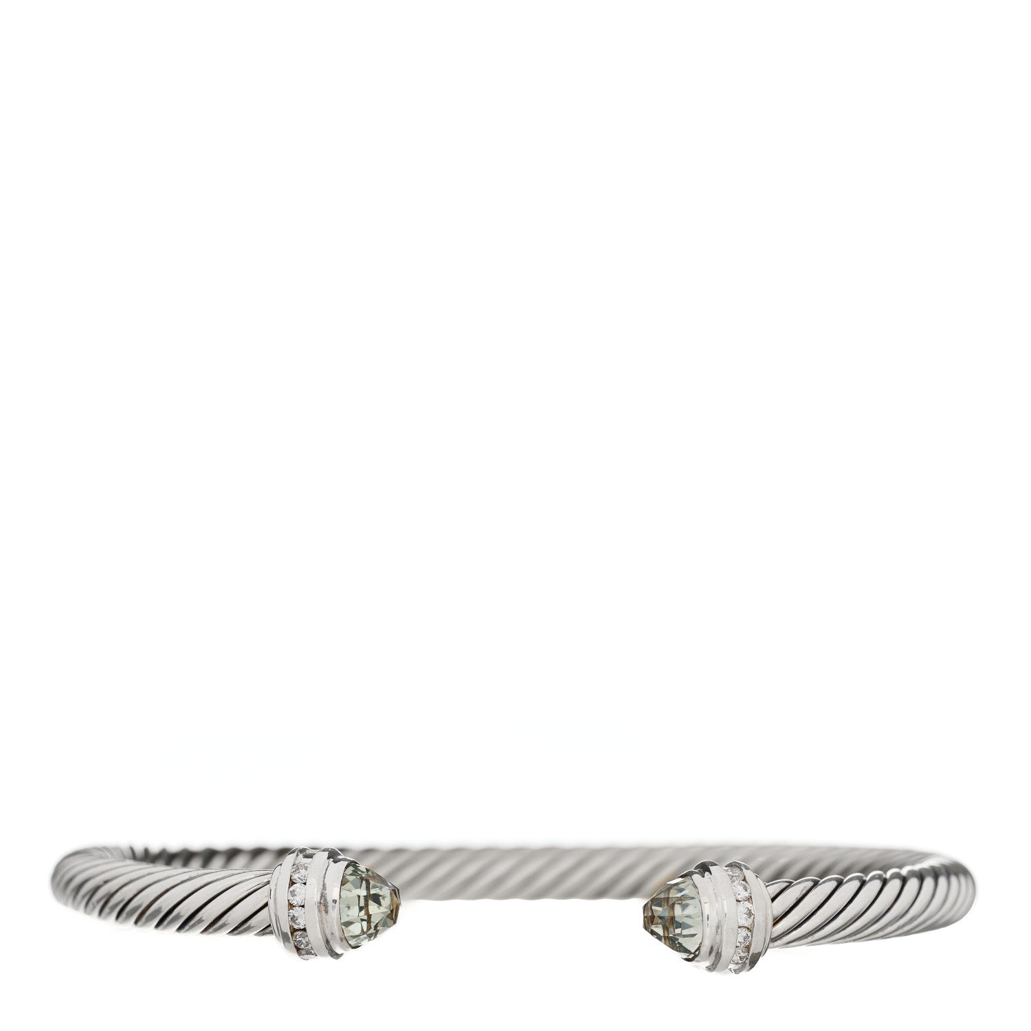 David Yurman Sterling Silver Diamond Prasiolite 5mm Cable Classics Princess Bracelet 1 of 4
