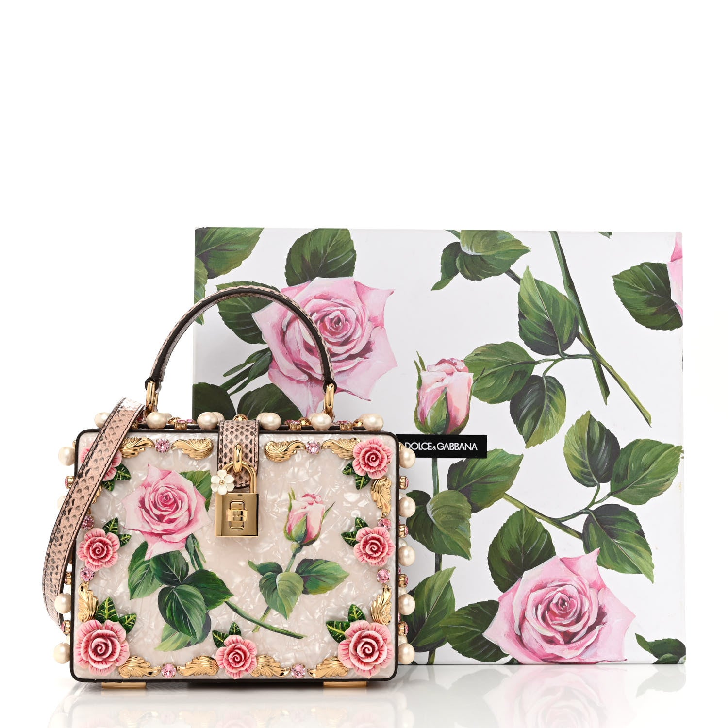 Dolce & Gabbana PVC Snakeskin Effect Pearl Crystal Tropical Rose