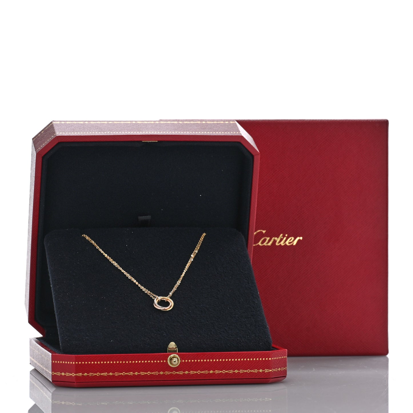 18K Pink Yellow White Gold Trinity Double Chain Pendant Necklace