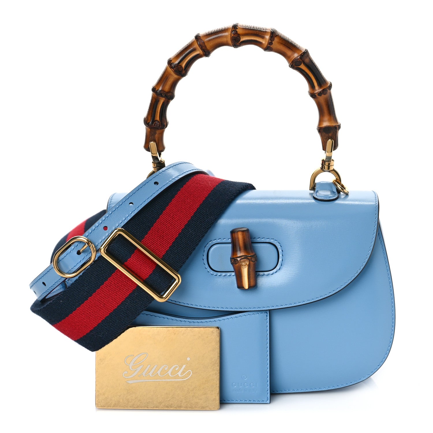 Gucci Boarded Dyana Lux Calfskin Web Small Bamboo 1947 Top Handle Bag Blue 1 of 9