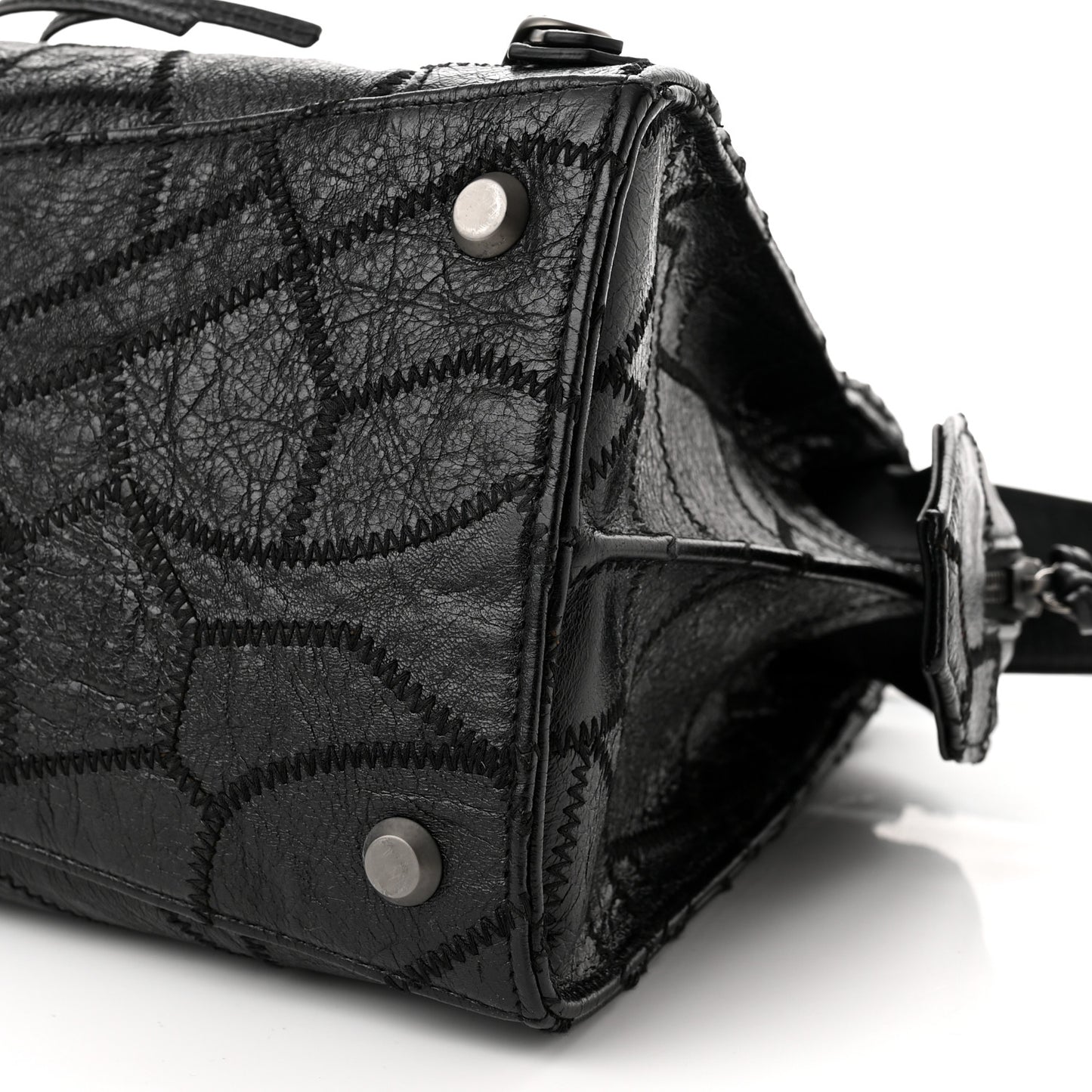 Calfskin Patchwork Stitched Neo Classic Silver Hardware City Black