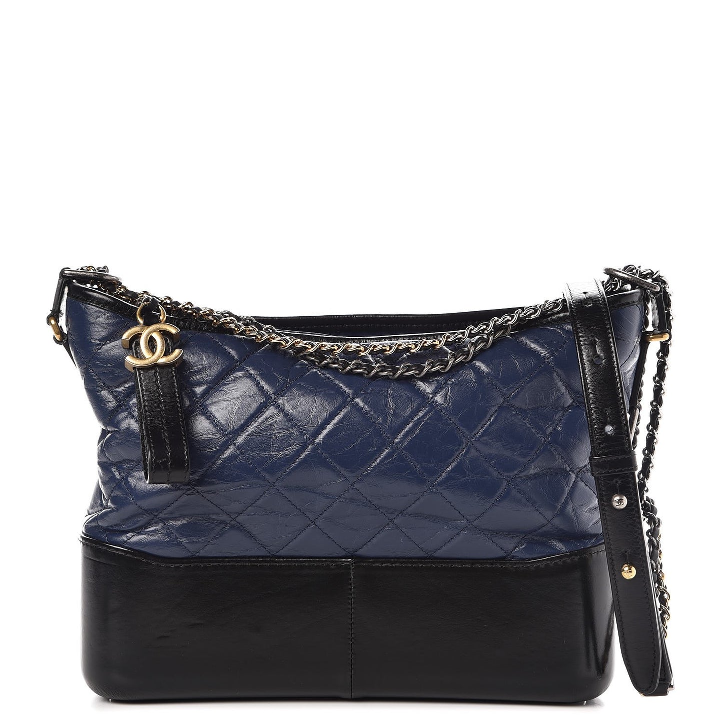 Aged Calfskin Quilted Medium Gabrielle Hobo Navy Black