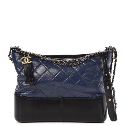 Chanel Aged Calfskin Quilted Medium Gabrielle Hobo Navy Black 1 of 10