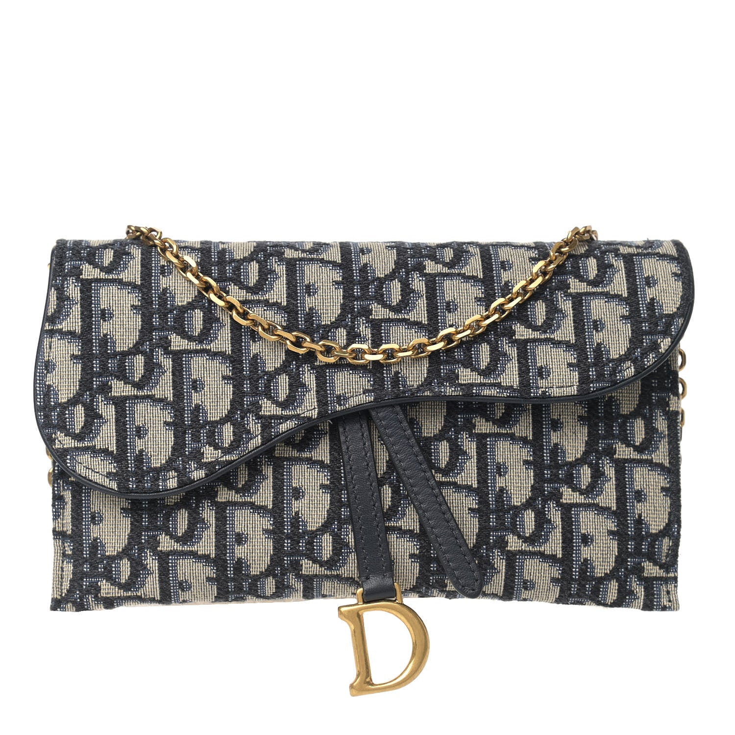 Christian Dior Oblique Saddle Chain Long Wallet Blue 1 of 10
