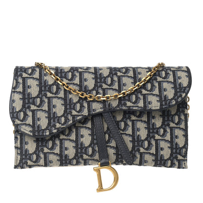 Christian Dior Oblique Saddle Chain Long Wallet Blue 1 of 10