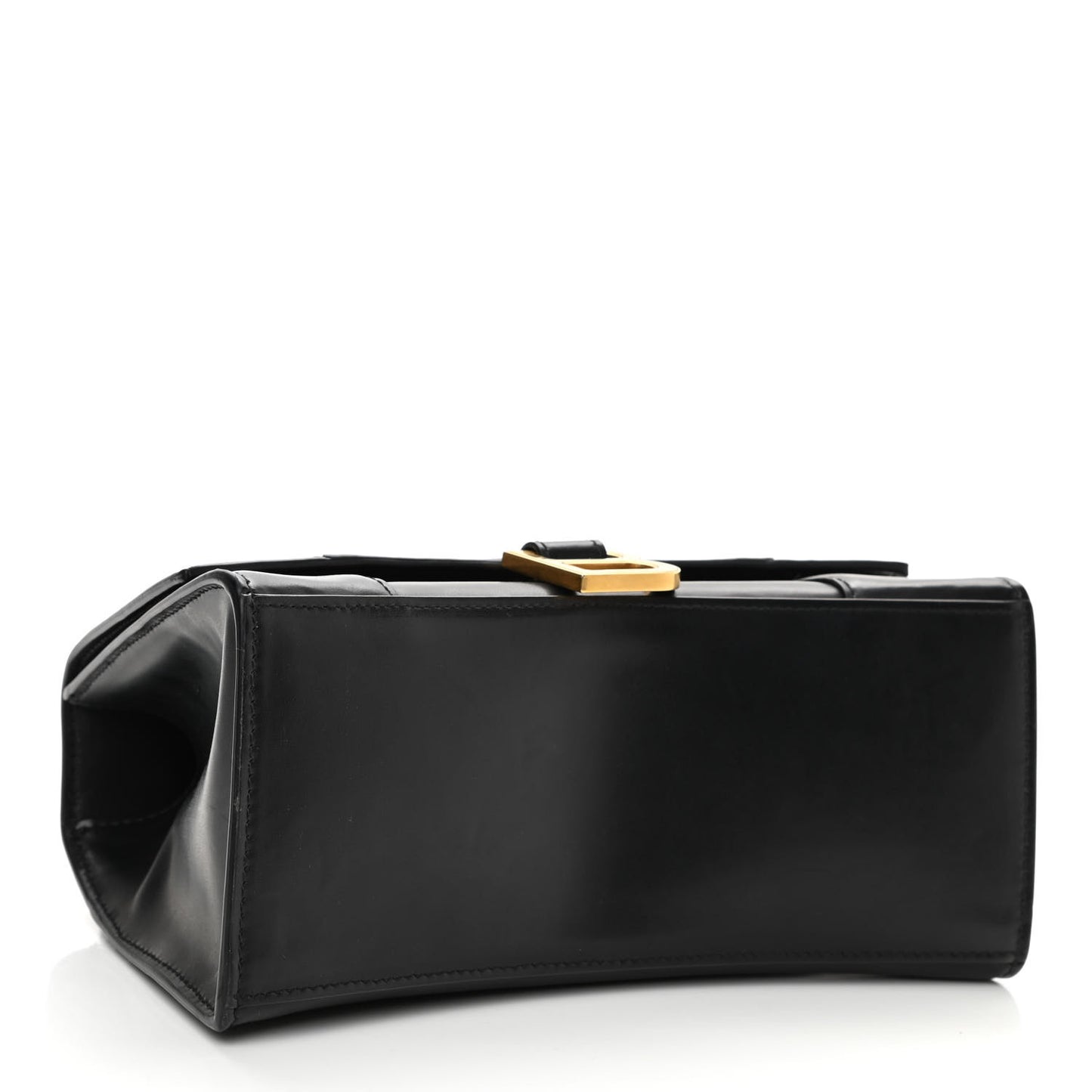 Shiny Box Calfskin Small Hourglass Top Handle Bag Black